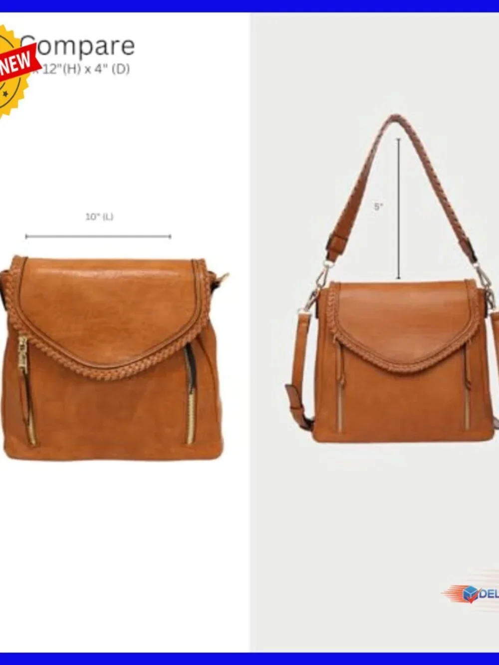 Vegan Leather Hobo Crossbody Bag with Adjustable Straps, Medium Size